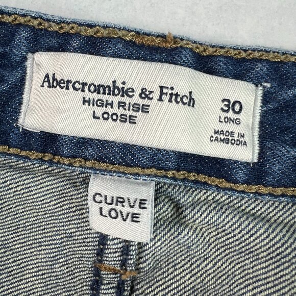 Abercrombie Fitch Jeans Womens 31x28* High Rise Loose Blue Raw Hem Denim Tag 30L - Picture 7 of 16